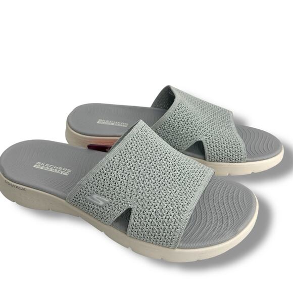 NEW Skechers Timeless Wide Width Slide Sandals Size 11 Wide Fit Gray Metallic - Picture 1 of 12